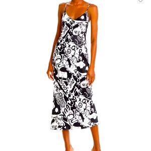 L AGENCE New Seridie Silk Dress In White/black Graffiti, lined $595, sz 18 US